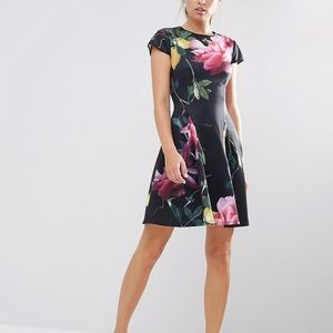 Ted Baker Allisia Citrus-Bloom Floral Skater Dress Size 1 Short Sleeve